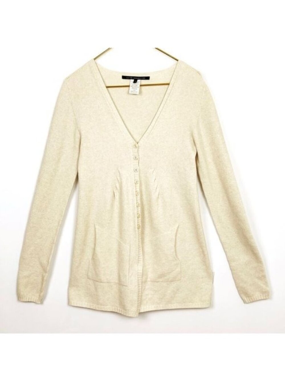LA FEE MARABOUTEE Angora blend ivory V neck sweater cardigan front button medium